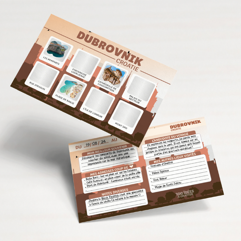 Cartes personnalisables à gratter avec 30 villes d'Europe, parfaites pour les voyageurs souhaitant découvrir leurs destinations de façon ludique.