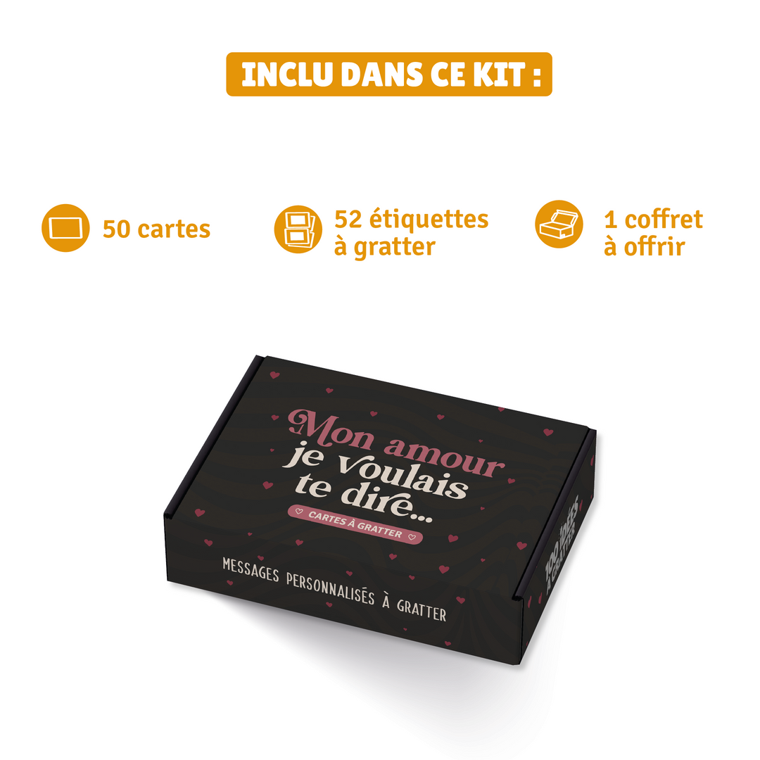 Mon amour je voulais te dire - Kit de messages à gratter personnalisable