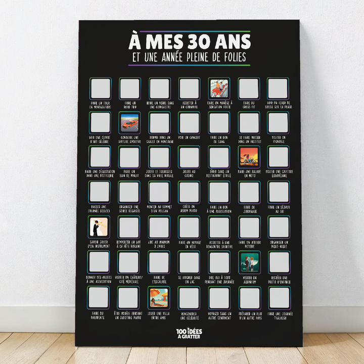 Affiche à gratter pour célébrer les 30 ans, un cadeau ludique et original pour marquer ce cap important.


