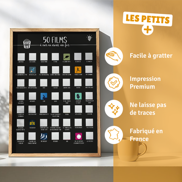 Jeu à gratter « 50 films à voir », affiche interactive pour les passionnés de cinéma à découvrir et cocher.

