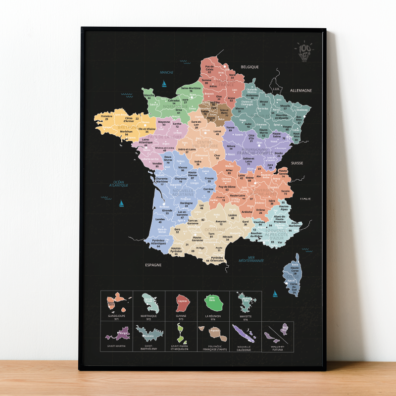Paris Prix Carte à Gratter Régions de France 70cm Bleu pas cher 